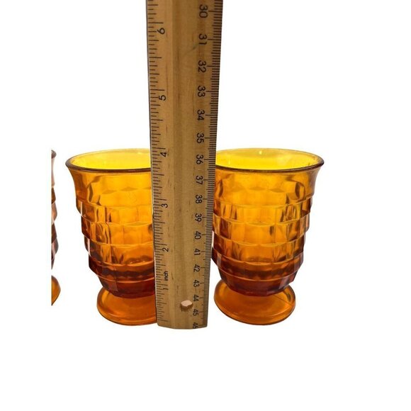 Vintage Amber Cut Footed Glasses Short Indiana Whitehall MCM 3QTY - Picture 5 of 7
